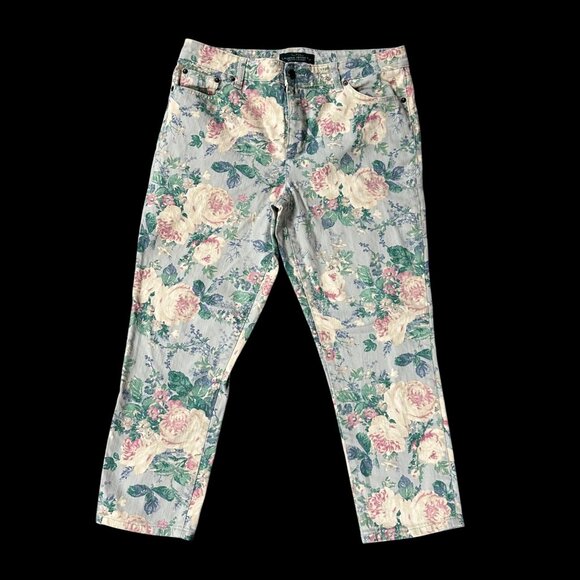 Lauren Ralph Lauren Floral Crop Denim Capri Pants Size 10 Blue Pink Summer - Picture 2 of 8